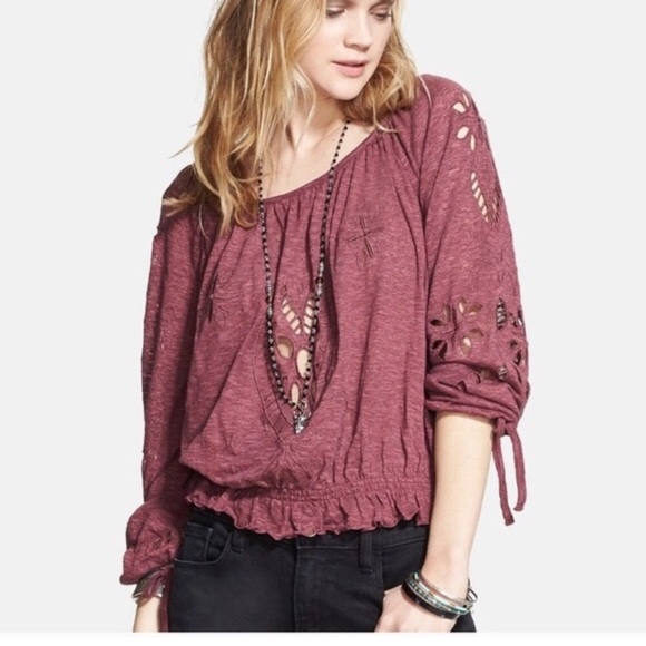 Free People Tops - LAST CHANCE Free People Jewel Eyelet Peasant Long Sleeve Top XS